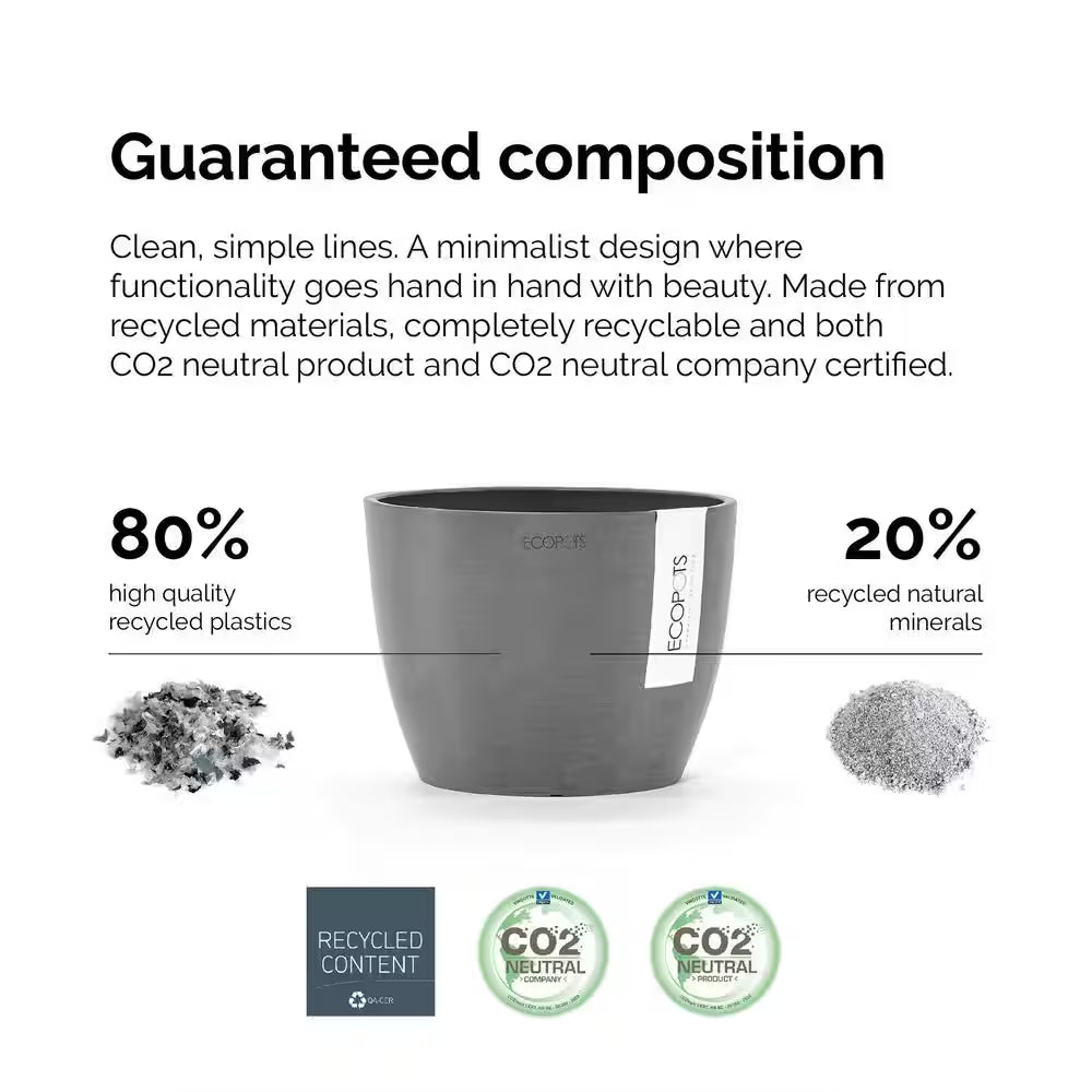 Miami 10 In. Dark Gray Premium Sustainable Plastic Planter with Saucer