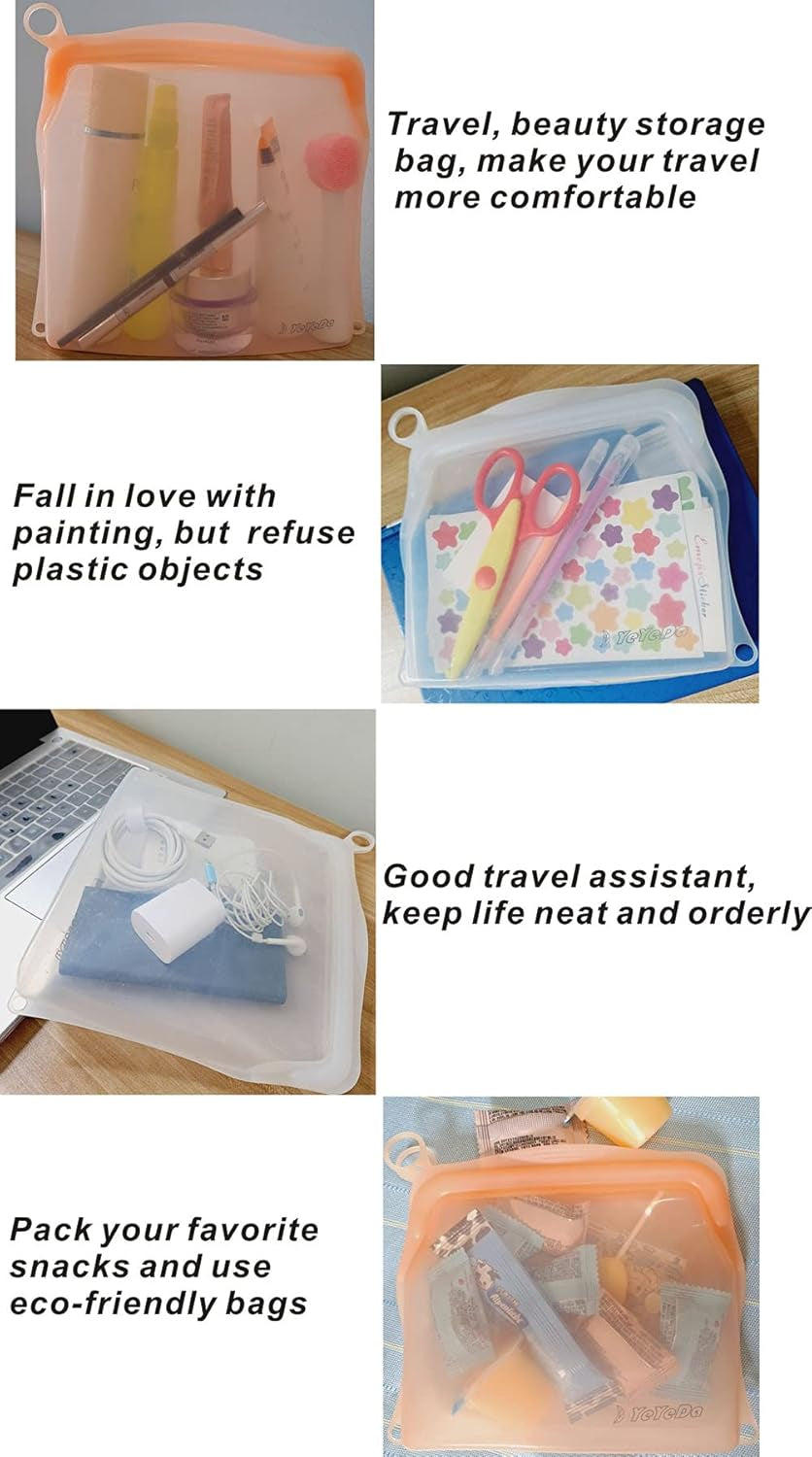 Reusable Silicone Food Storage Bags with Zipper,Freezer,Dishwasher Safe,Small,Clear