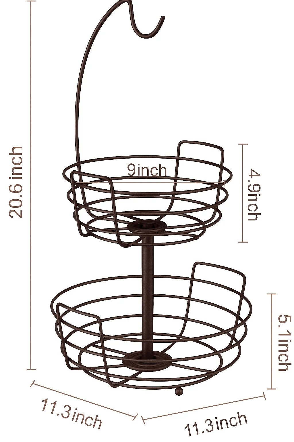 Fruit Basket Fruit Bowl 2 Tier Fruit Rack for Kitchen with Banana Hanger, Fruit Bowl for Kitchen Counter Bread Basket Fruit Holder