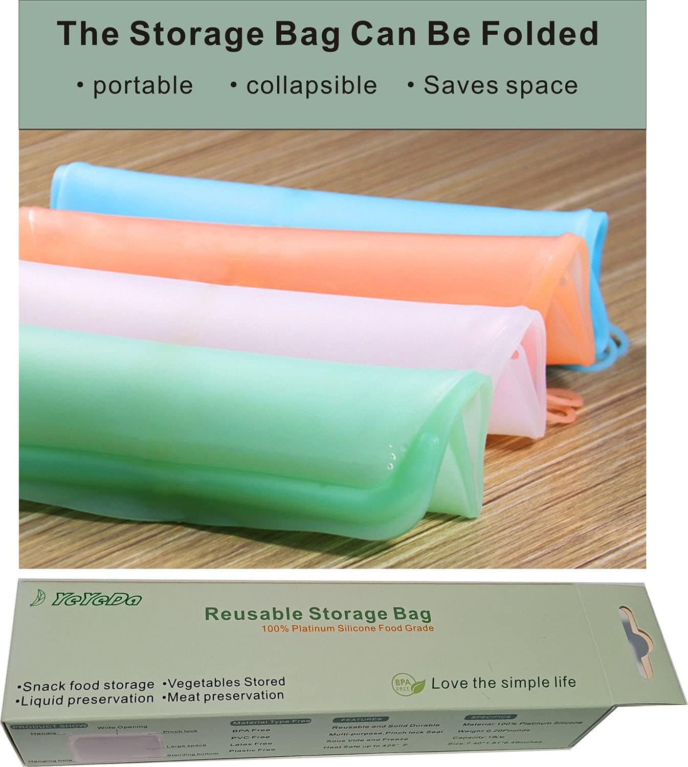 Reusable Silicone Food Storage Bags with Zipper,Freezer,Dishwasher Safe,Small,Clear