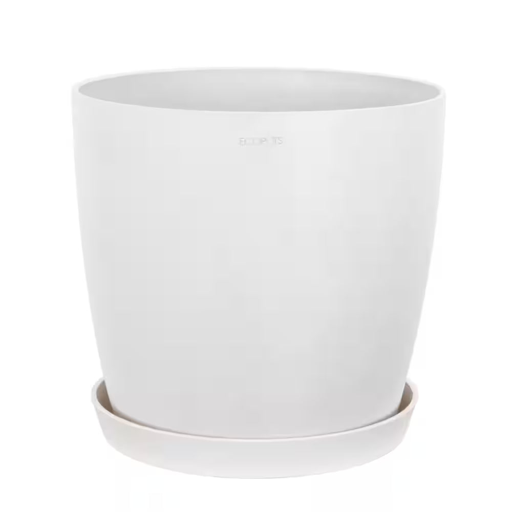 Miami 10 In. Pure White Premium Sustainable Plastic Planter with Saucer