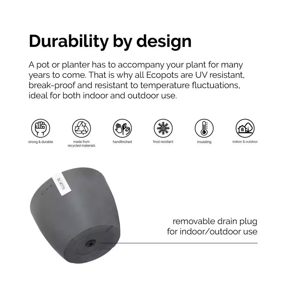 Miami 10 In. Dark Gray Premium Sustainable Plastic Planter with Saucer