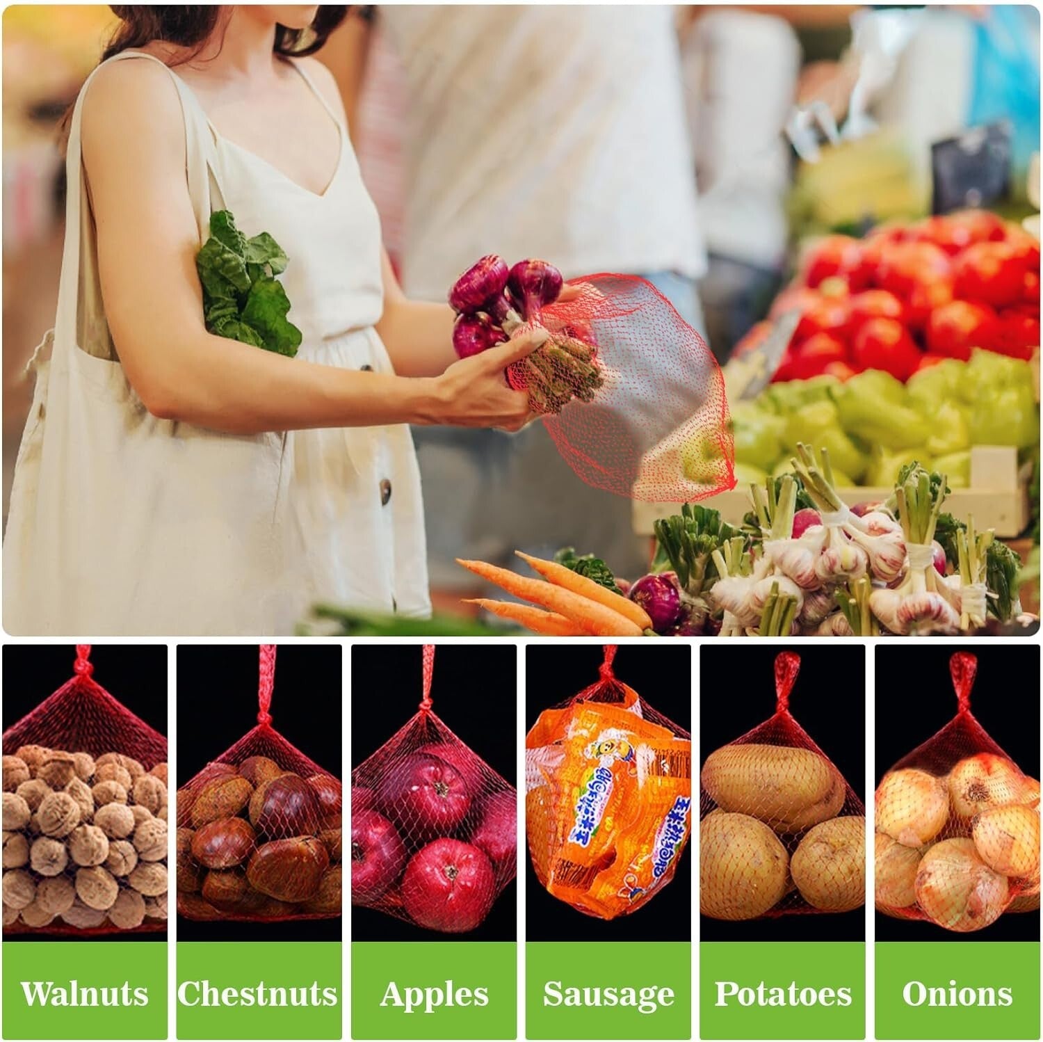 90PCS Mesh Produce Bags - 24Inch Mesh Vegetable Bags Onion Storage Bags