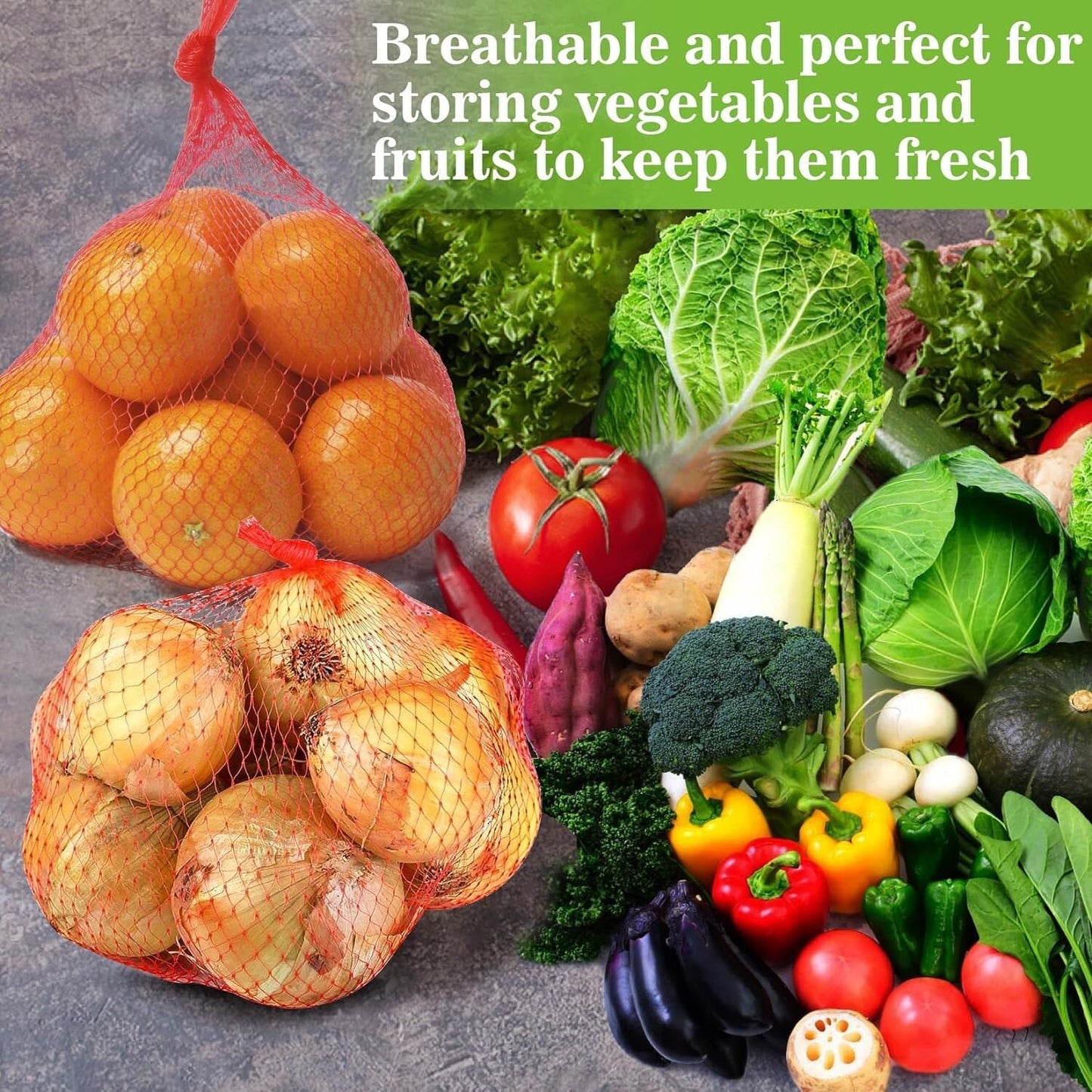 90PCS Mesh Produce Bags - 24Inch Mesh Vegetable Bags Onion Storage Bags